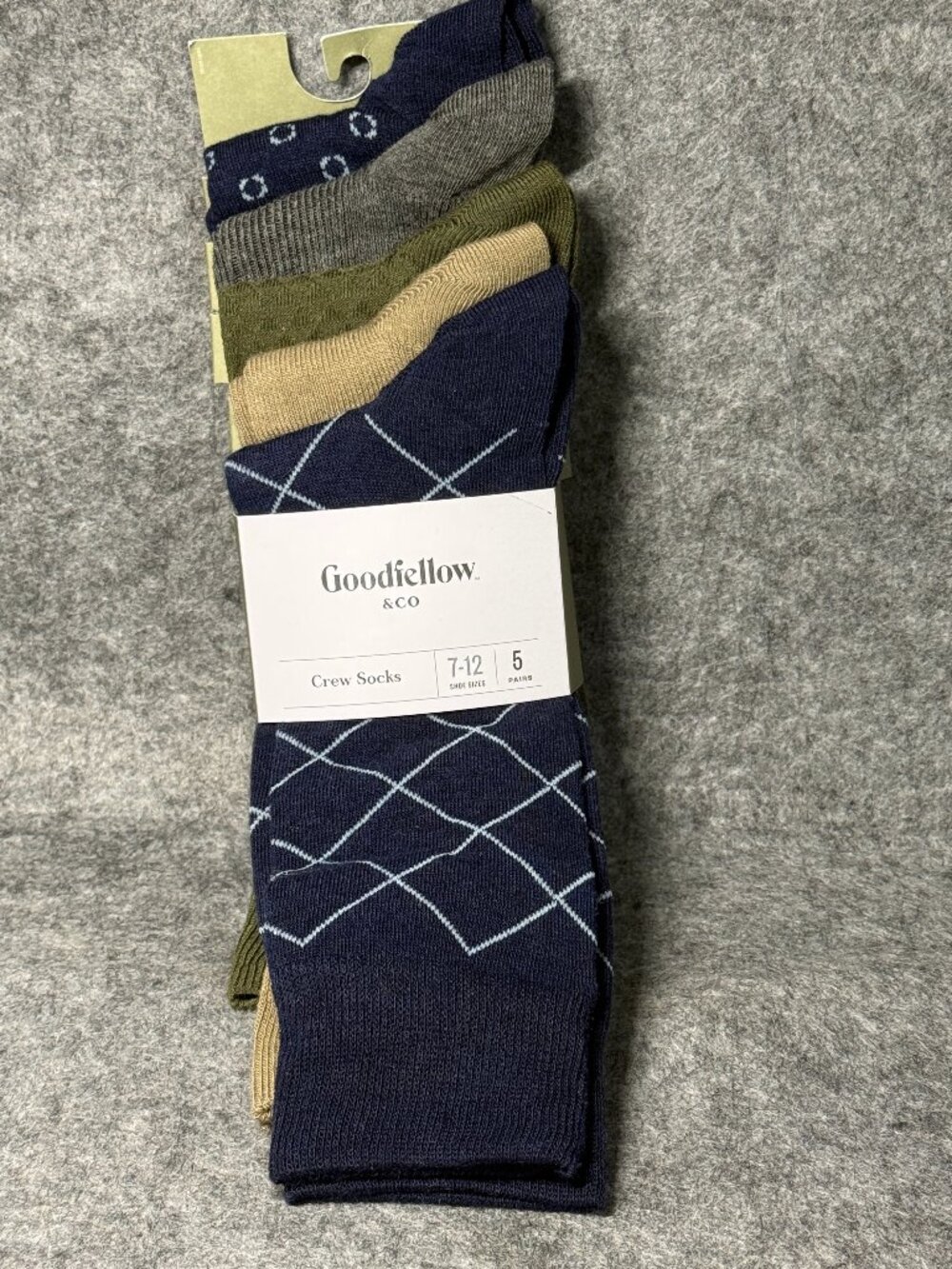 5 Pack Goodfellow & Co. Crew Socks - Men's Shoe Size 7-12 - Assorted Colors